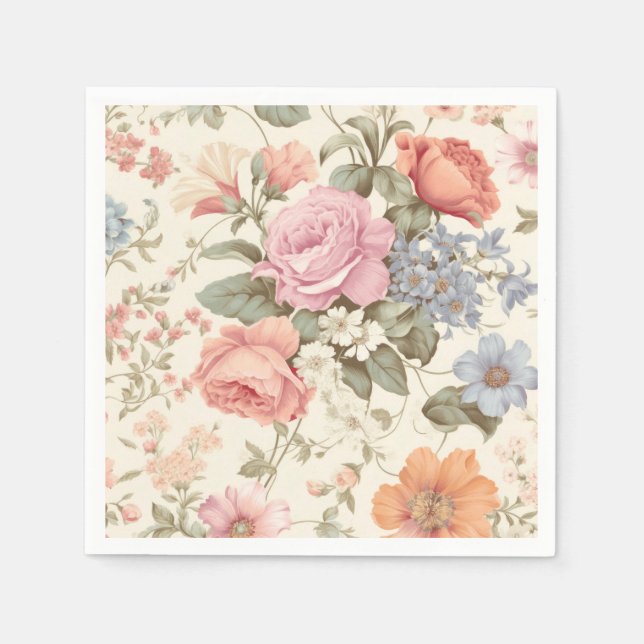 Pink Orange Floral Napkins (Front)