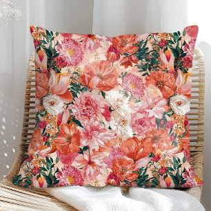 Pink Orange Floral Pattern Cushion
