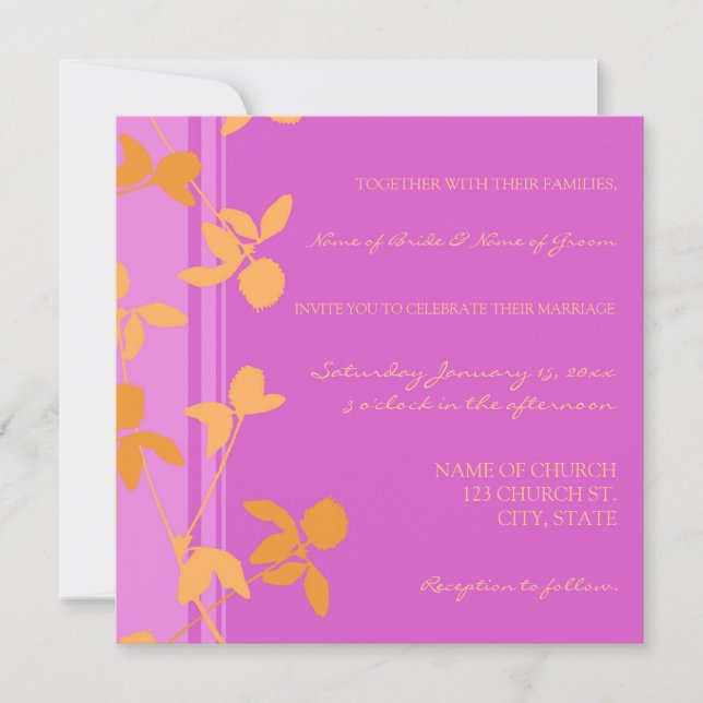 Pink Orange Floral Photo Wedding Invitation Cards (Front)