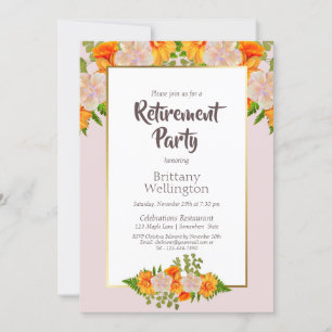 Pink Orange Floral Retirement Party Invitation