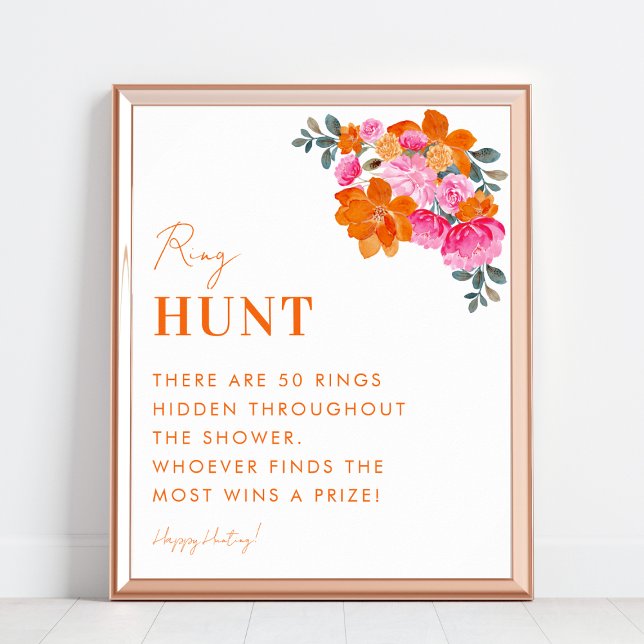 Pink & Orange Floral Ring Hunt Bridal Shower Sign (Creator Uploaded)