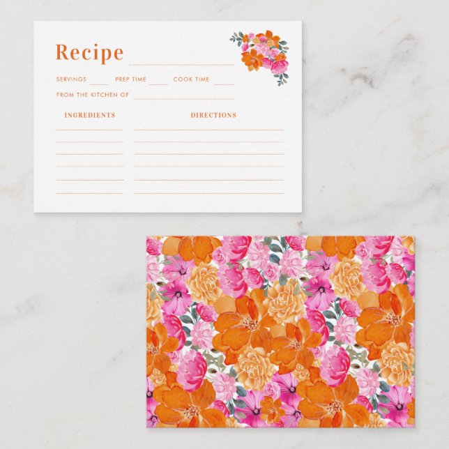 Pink Orange Floral Share the Recipe Bridal Shower Enclosure Card (Front/Back)