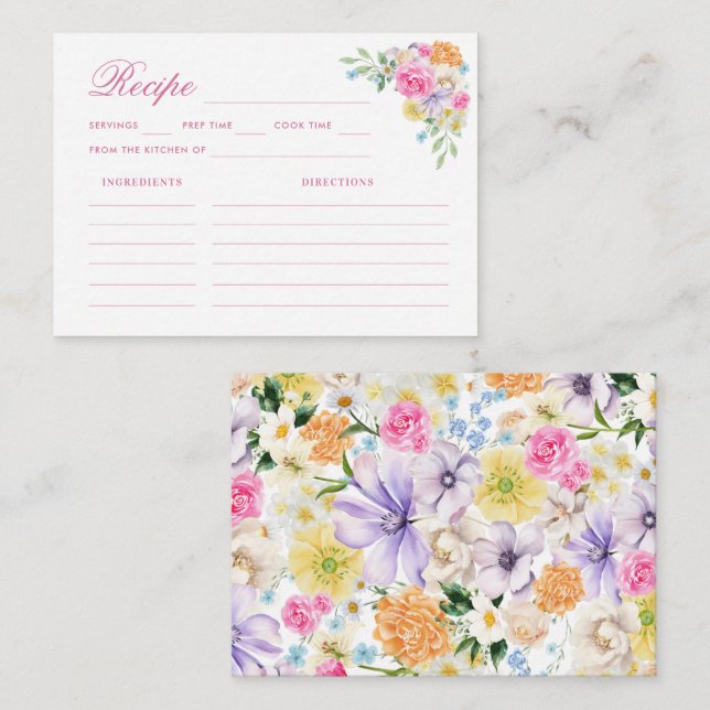 Pink &Orange Floral Share the Recipe Bridal Shower Enclosure Card (Front/Back)