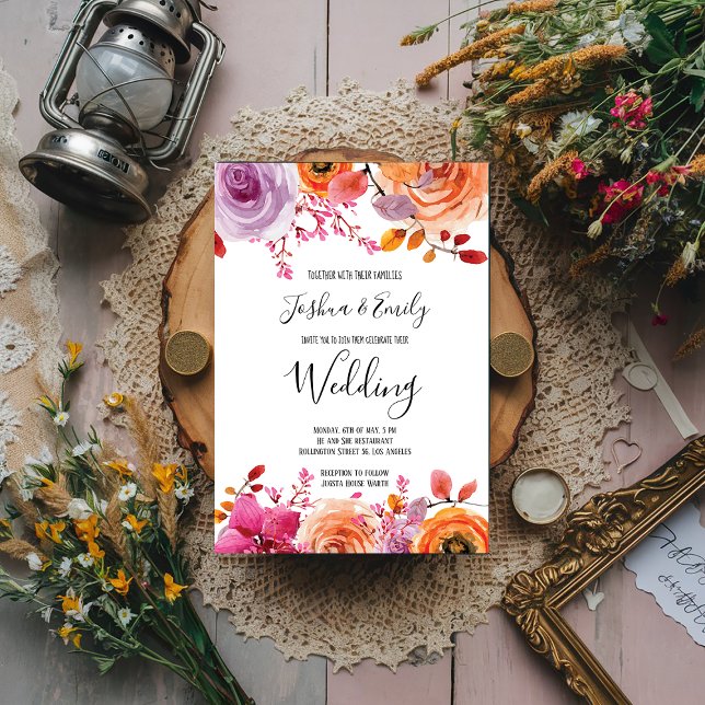 Pink Orange Floral Spring Autumn Wedding Invitation (Creator Uploaded)