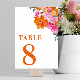 Pink & Orange Floral Summer Bloom Table 8 Wedding Number