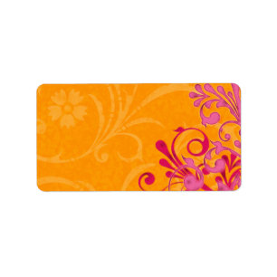 Pink Orange Floral Wedding Blank Address Label