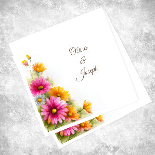 Pink Orange Floral Wedding Napkin