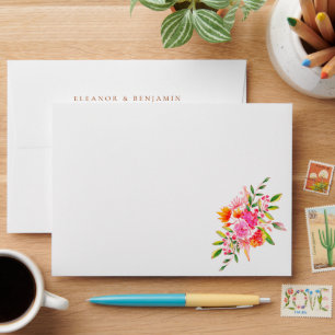 Pink Orange Floral Wedding Return Address Custom Envelope