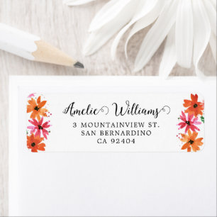 Pink Orange Floral Whimsical Script Return Address
