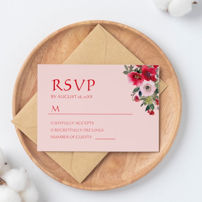 Pink orange floral wreath Chinese wedding RSVP (Creator Uploaded)