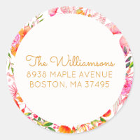 Pink Orange Floral Wreath Custom Return Address