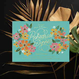 Pink Orange Florals Hand-Lettered Rehearsal Dinner