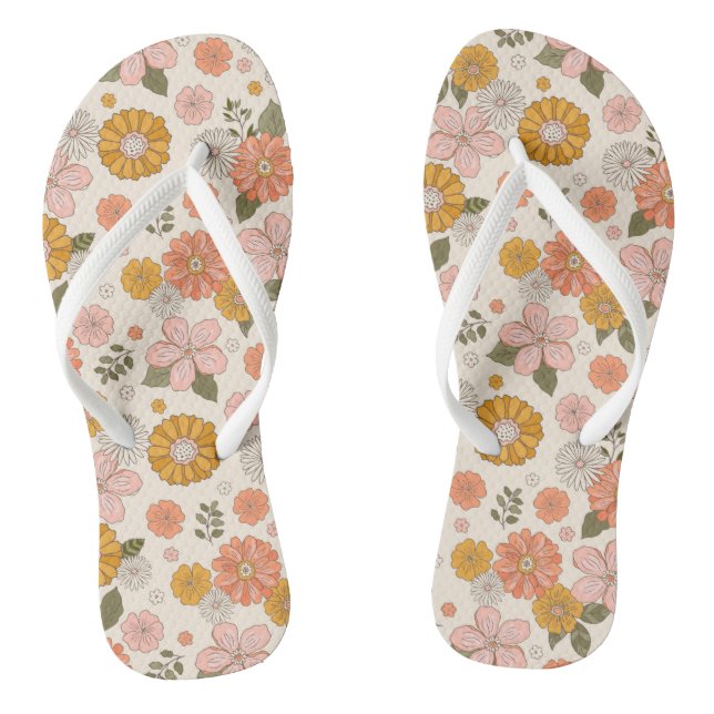 Pink & Orange Flower Garden Pattern Flip Flops (Footbed)