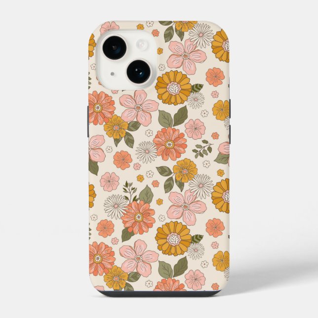 Pink & Orange Flower Garden Pattern iPhone Case (Back)