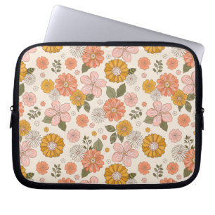 Pink & Orange Flower Garden Pattern Laptop Sleeve