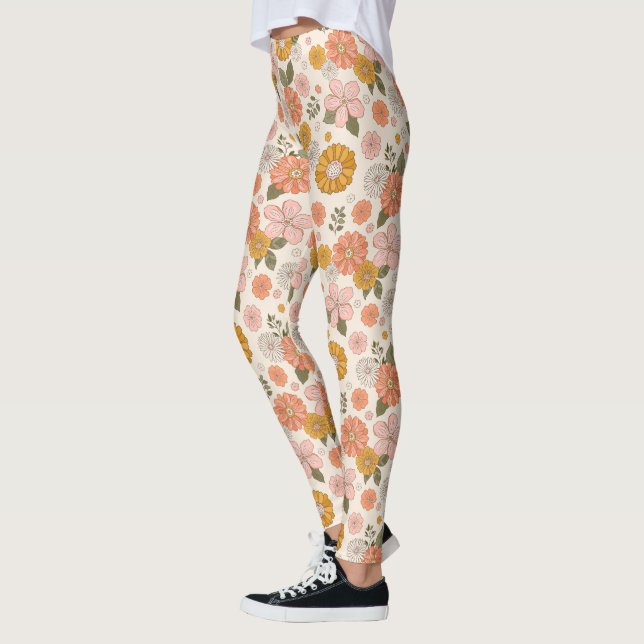 Pink & Orange Flower Garden Pattern Leggings (Left)