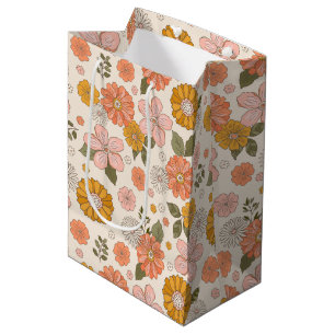Pink & Orange Flower Garden Pattern Medium Gift Bag