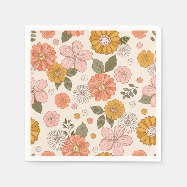 Pink & Orange Flower Garden Pattern Napkin (Front)