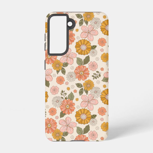 Pink & Orange Flower Garden Pattern Samsung Galaxy S21 Case (Back)