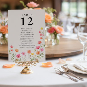 Pink Orange Flower Table Number Seating Chart Card