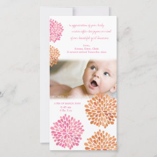 Pink & Orange Flowers New Baby Thank You Card