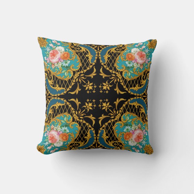 Pink Orange Flowers: Square Composition Cushion (Front)