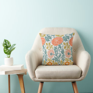 Pink & Orange Flowers, Vintage Graphic Art Cushion