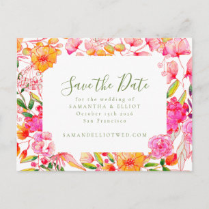 Pink Orange Flowers Wedding Budget Save the Date Postcard