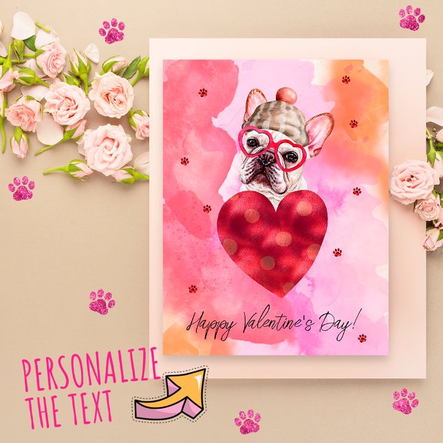 Pink Orange French Bulldog Valentines Day Gift Dog Holiday Postcard (Creator Uploaded)