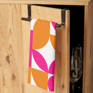 Pink Orange Geometric Mid Century Pattern Tea Towel