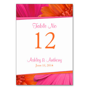 Pink Orange Gerbera Daisy Flower Wedding Table Number