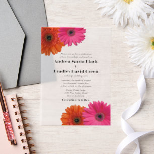 Pink Orange Gerbera Gerber Daisy Wedding Vellum Invitations
