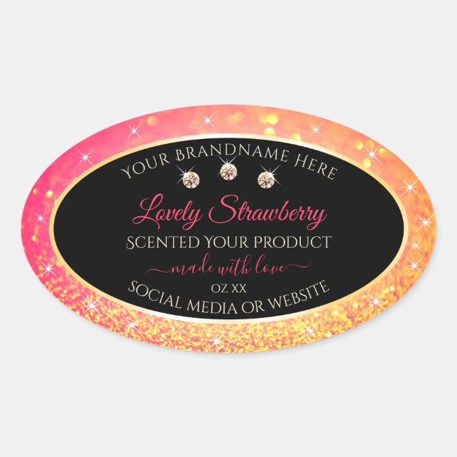 Pink Orange Glitter Black Product Labels Jewels (Front)