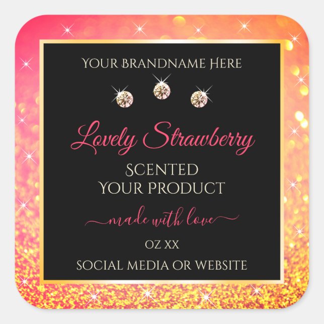Pink Orange Glitter Black Product Labels Jewels (Front)