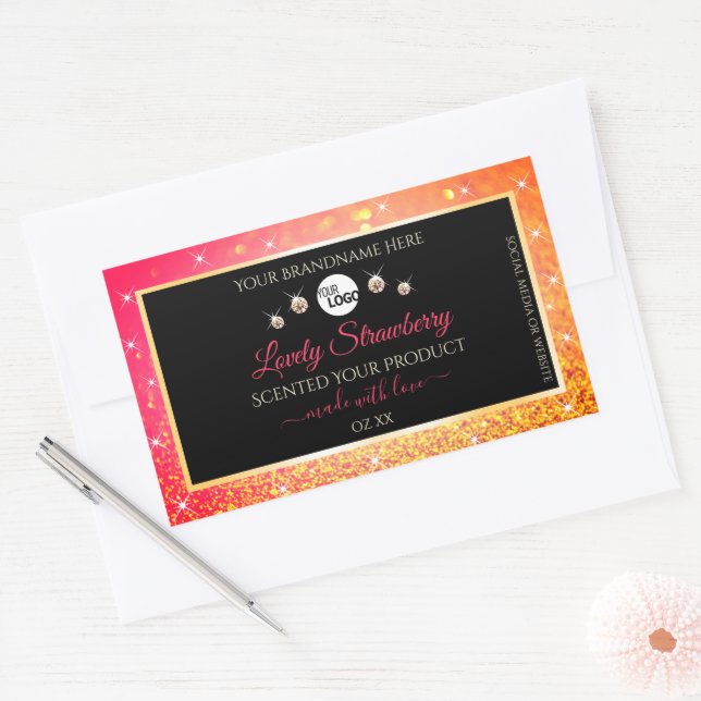 Pink Orange Glitter Black Product Labels with Logo (Envelope)