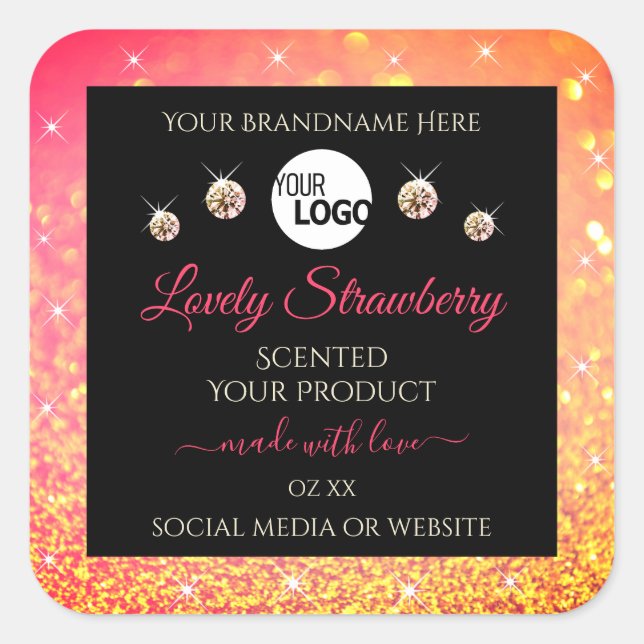 Pink Orange Glitter Black Product Labels with Logo (Front)