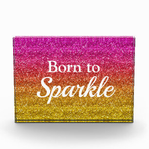 Pink Orange Glitter Born to Sparkle Luxury Photo Block