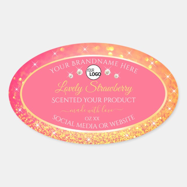 Pink Orange Glitter Product Labels Logo Diamonds (Front)