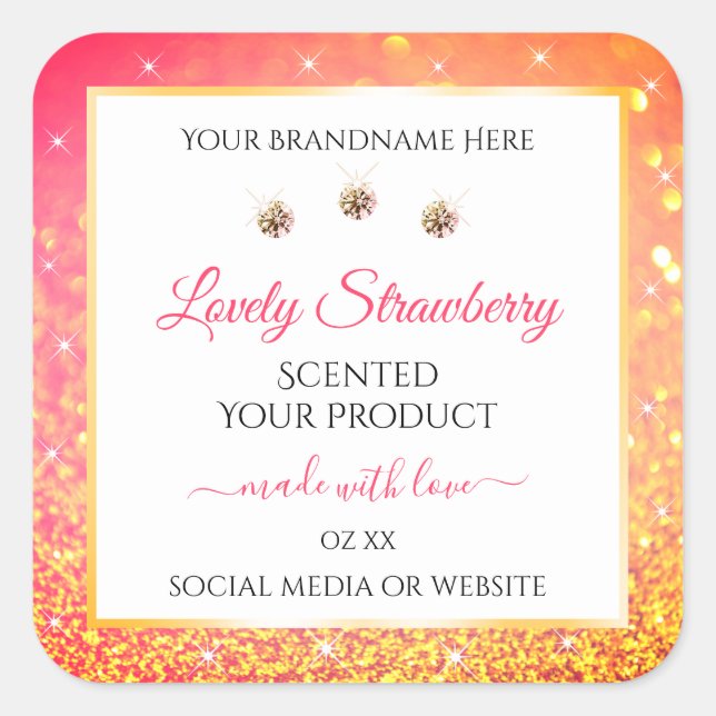 Pink Orange Glitter White Product Labels Diamonds (Front)