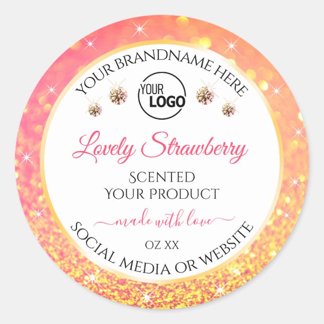 Pink Orange Glitter White Product Labels with Logo (Front)