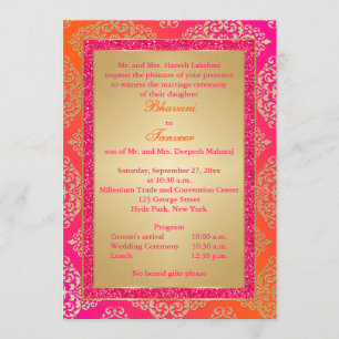 Pink, Orange, Gold FAUX Glitter Wedding Invite