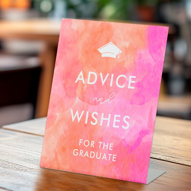 Pink Orange Grad Cap Graduation Advice and Whishes Pedestal Sign (Creator Uploaded)