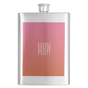 Pink Orange Gradient custom monogram flask