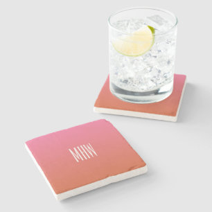 Pink Orange Gradient custom monogram stone coaster