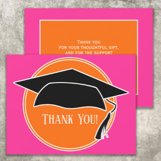 Pink Orange Graduation Cap Thank You Card