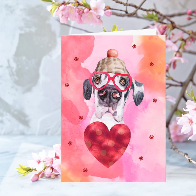Pink Orange Great Dane Valentine's Day Gift Dog Card (Creator Uploaded)