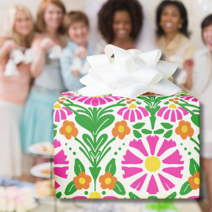 Pink Orange Green Blooms Cheer Gift Wrapping Paper