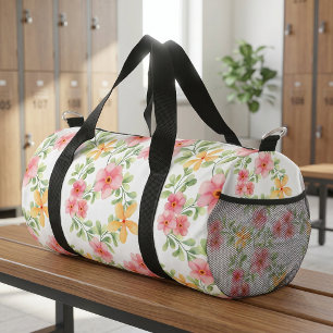 Pink Orange Green Watercolor Wildflower Duffle Bag