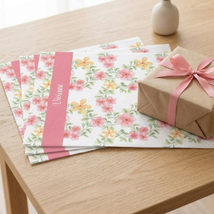 Pink Orange Green Wildflower Watercolor Tissue Paper