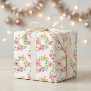Pink Orange Green Wildflower Watercolor Wrapping Paper